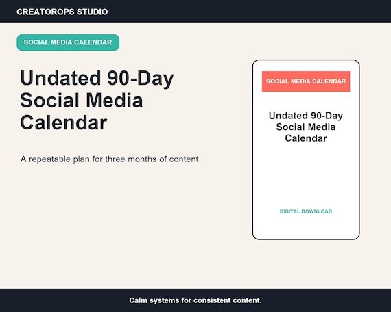 90-Day Social Media Calendar | Undated Excel Content Planner Spreadsheet